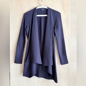 Eileen Fisher Merino Wool Ribbed Open Front Asymmetrical Cardigan Purple Sz S